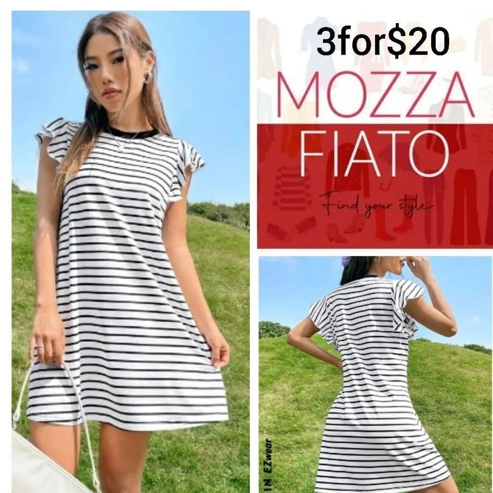 3for$20 NWT SHEIN EZwear Striped Print Butterfly Sleeve Tee Dress